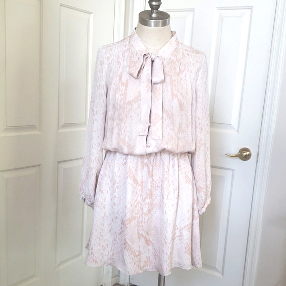 PARKER Silk Long Sleeve Dress • Blush Pink Cream Snake Print • Pussybow • Medium - Picture 6 of 16